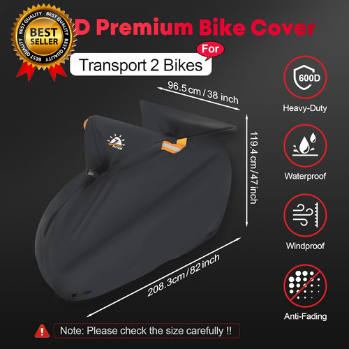 Bike Cover for Transport 2 Bikes Waterproof Heavy Duty Outdoor Rear Rack Storage - Picture 2 of 12