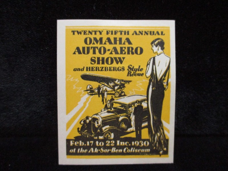 OMAHA NE 1930 AUTO/AERO SHOW ORIGINAL Aviation Advertising Etiquette Label Stamp