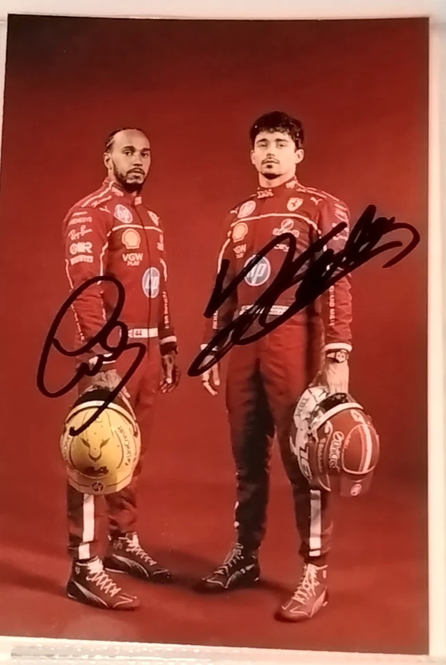 AUTOGRAPH CHARLES LECLERC 16 2025 F1 LEWIS HAMILTON HAND SIGNED FOTO FERRARI 44 - Photo 1/1