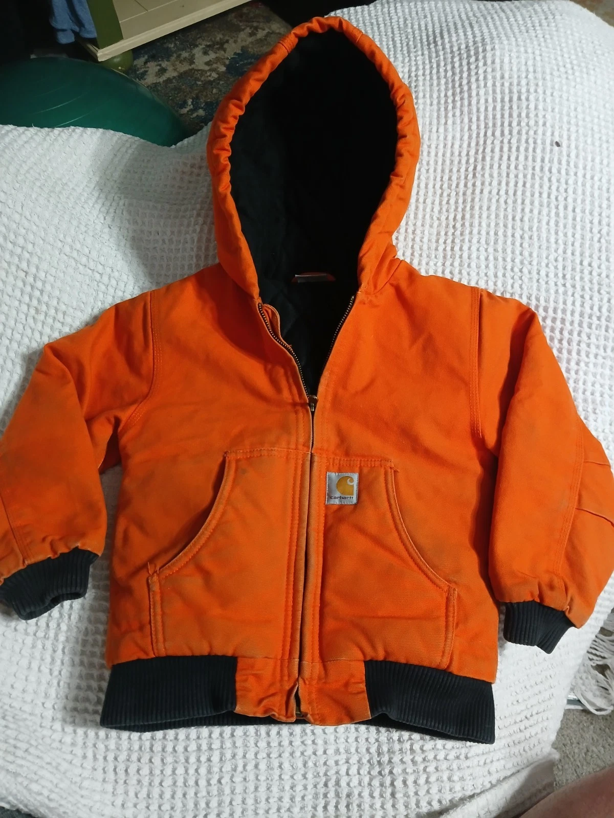 Kids Carhartt Hooded Jacket Size XS (6) Orange Workwear Reflective Hunting