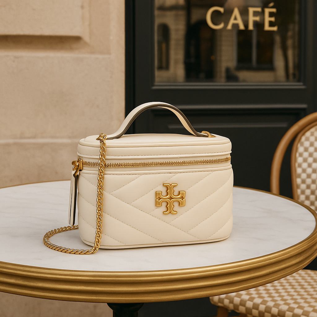 NEW Tory Burch Kira Chevron Cream Leather Mini Vanity Case