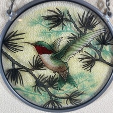 Vintage Glass Masters Hand Painted Ruby Throated Hummingbird Suncatcher