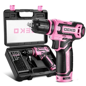 Cordless Drill：12V Power Drill Set with Pink 800RPM Electric Drills with Tool...