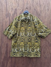 Batik Semar Vintage Batik Shirt Men Gold Blue Paisley Short Sleeve Summer XL XXL
