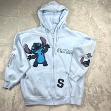 Disney Stitch Ohana Light Blue Chenille Patch Zip Up Hoodie WVSJJ86-4L16 XL