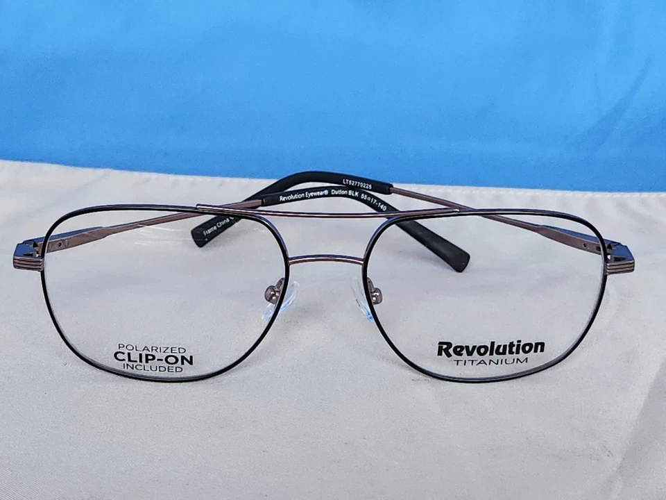 New Revolution Eyeglass Frame w/ Magnetic Sun Clip Dutton Black Metal 55-17-140 - Image 2 of 4