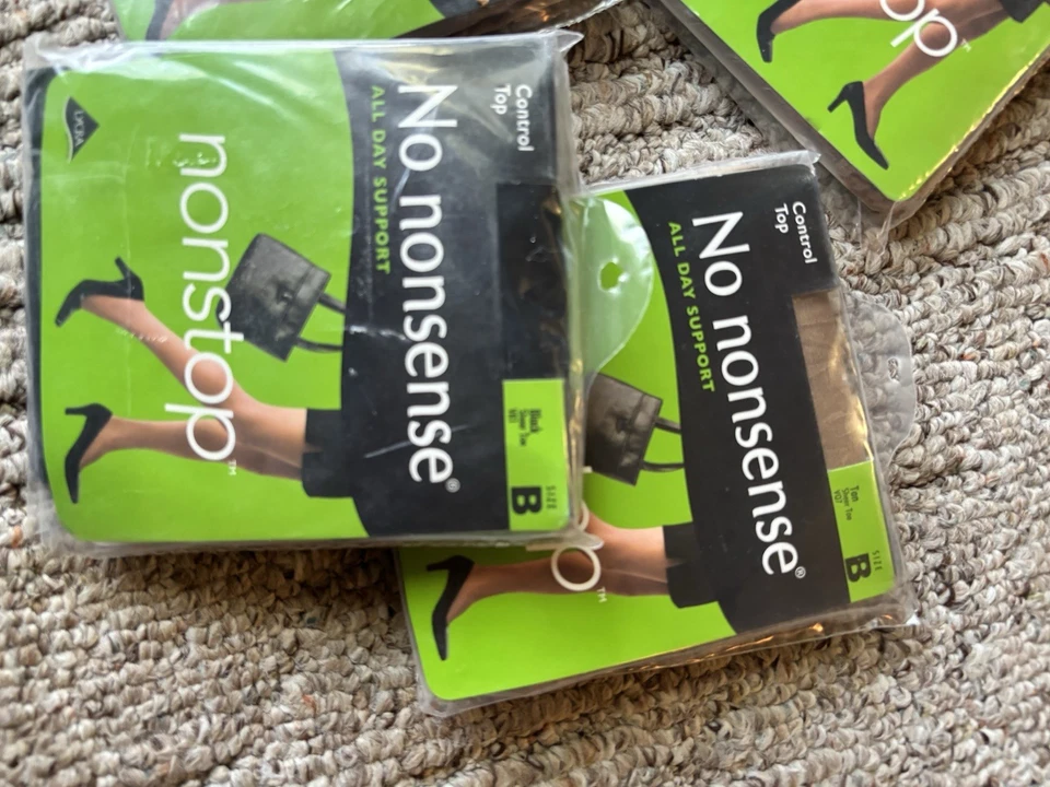 No Nonsense 控制上衣连裤袜 B 码棕褐色和黑色 4 Prs 透明脚趾全新密封 — 第 2/4 张图片