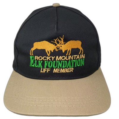 Big Play Rocky Mountain Elk Foundation 5 Panel Black Beige Hat OS Life Member