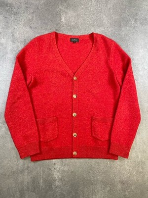 A.P.C. RUE MADAME PARIS CARDIGAN STRICKJACKE ROT 100% WOLLE ROT GR. S