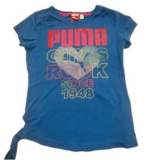 Puma Girls Large Graphic T Shirt Blue Pink Lo...