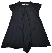 Adrianna Papell Dress Women 10 Black Drape Front Short Slit Sleeve Romantic Date