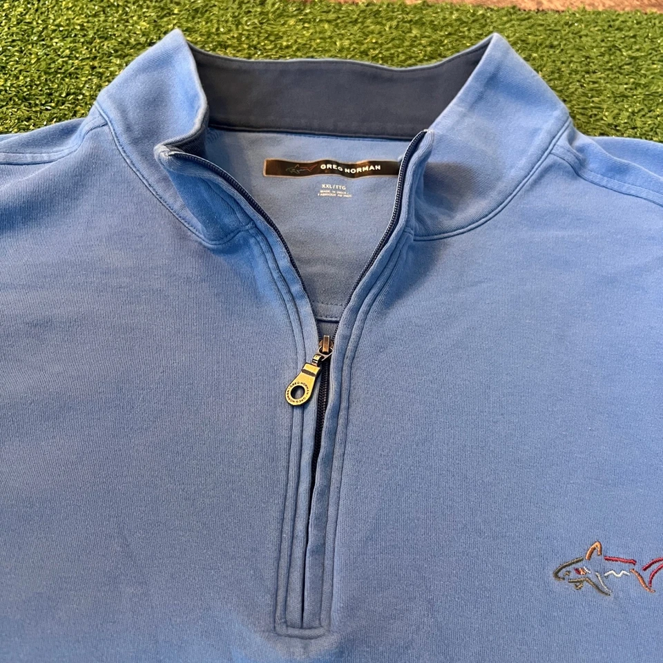 Greg Norman Mens Blue Shark Logo 1/4 Zip Long Sleeve Golf Pullover Shirt XXL 2XL - Image 3 of 4