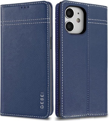 GEBEi Hülle Echt Leder Handyhülle Schutzhülle Case für iPhone 11 Blau
