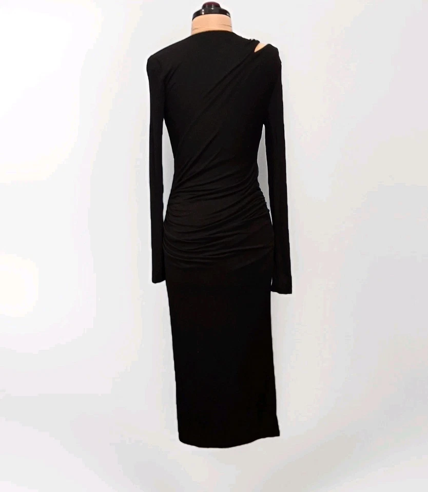 Sexy Vestido Midi Marciano Manga Larga Negro Ajustado Elastizado Acanalado Talla XS Foto 2 de 4