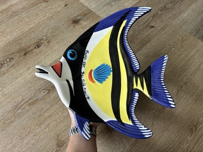 Ben Diller Hand-Painted Tropical Fish Ceramic Wall Plate   13  Hawaii Art