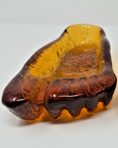 Vintage Blenko Glass BigFoot Ashtray MCM Amber Heavy