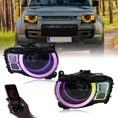 RGB LED Projector Headlights For Land Rover Defender 2020-2025 Front Lamps LH+RH