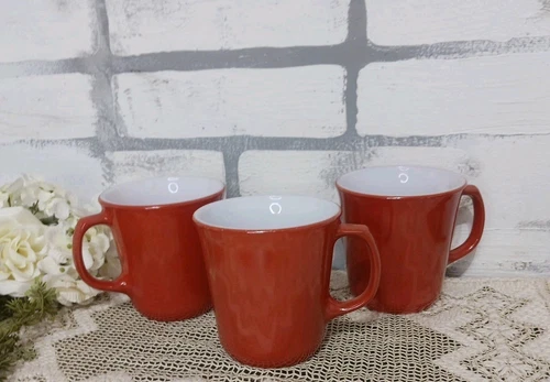 3 Pyrex Burnt Orange /Brown Coffee Cup70s Retro
