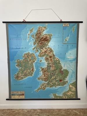 Vintage 60s 70s Wall Relief British Isles Map Geography Classroom Rubber Vinyl