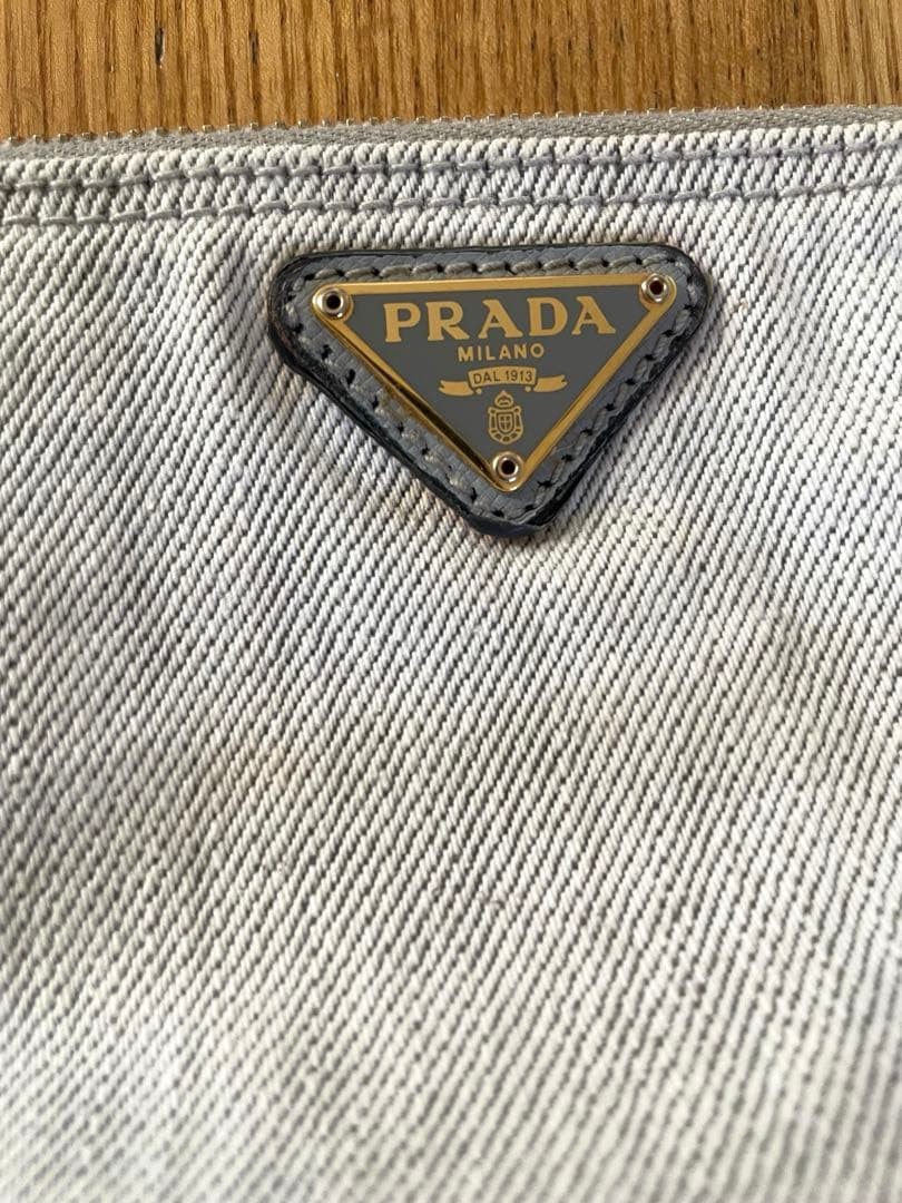 Prada White Denim Pouch Authentic Large Trapezoid Travel Bag with