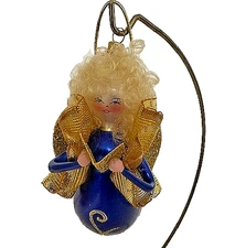 De Carlini Italian Glass Blue Singing Angel Christmas Ornament