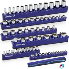 6-Piece 1/4 3/8 1/2-Driver SAE Magnetic Socket Organizer Set Holds 68 Sockets...