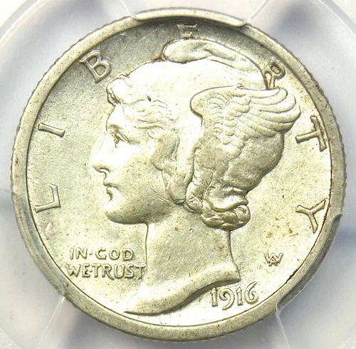 1916-D Mercury Dime 10C Coin - Certified PCGS AU Details - Rare Key Date in AU!