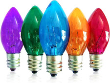 25 Pack Multi-Color Christmas Light Bulbs 5W Incandescent E12 Candelabra Base