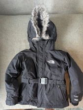 The North Face HyVent 550 Down Parka Hooded Faux Fur Belted Black XS