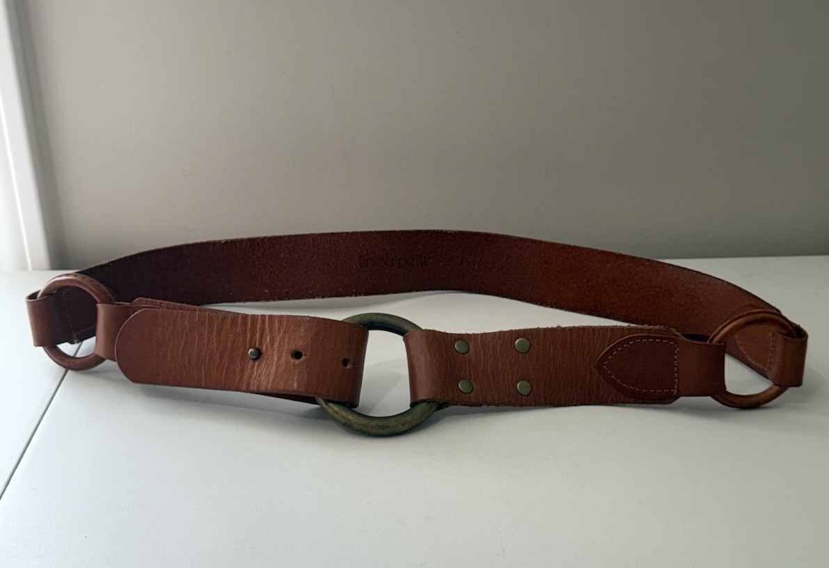 Linea Pelle Brown Leather Belt Brass Ring Boho Cottage  display picture 1