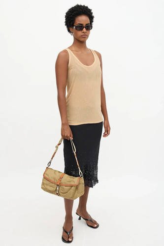 Borsa a tracolla vintage MIU MIU cargo zip nylon fibbia cintura pelle beige Prada - Foto 17 di 18