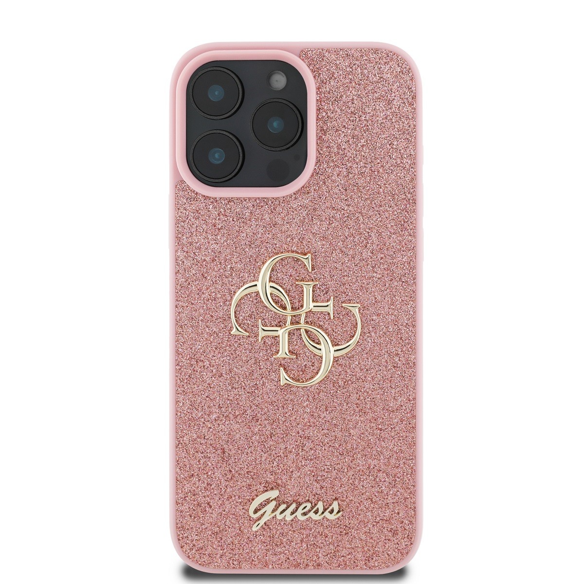Coque iPhone 16 Pro Guess rose accessoire de protection paillettes
