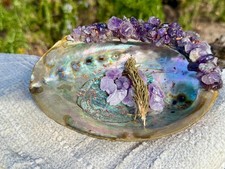 6-7 Inch Wide Extra Large Abalone Shell Adorned w Amethyst Ritual, Healing Magic