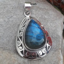 Blue Labradorite Pendant: Handmade 925 Sterling Silver Cabochon