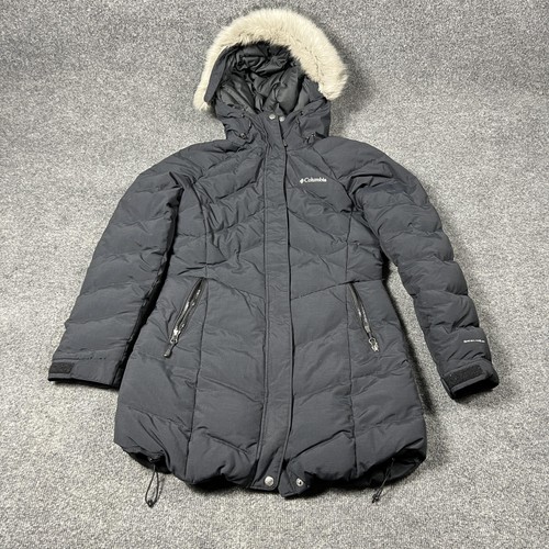 Columbia Jacke Damen Medium schwarz Omni-Heat 550 Daunen Kapuze Fell Puffer Parka