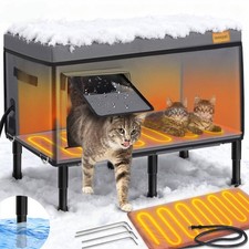 100 Weatherproof Large Heated Cat House for Outside Cat with Cozy Cushion,In...