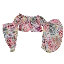 Sheer Floral Off-The-Shoulder Crop Top Angel Sleeves Sz XL Boho Festival India