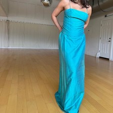 Watters and Watters Women’s 10 Two Piece Gown Aqua Silk Corset Vintage Y2K