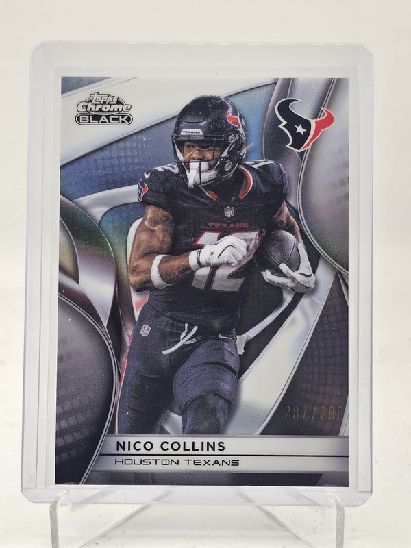 NICO COLLINS 2025 TOPPS CHROME BLACK REFRACTOR FOOTBALL /299 #43 TEXANS Q7485