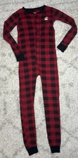 Lazy One BEAR CHEEKS Union Suit Buffalo Plaid Red & Black Pajamas Size 10 Youth
