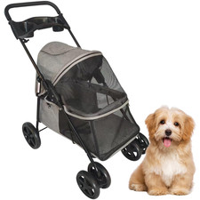 Grey Foldable Pet Stroller for Small Dogs/Cats with Breathable Scratch Resistant