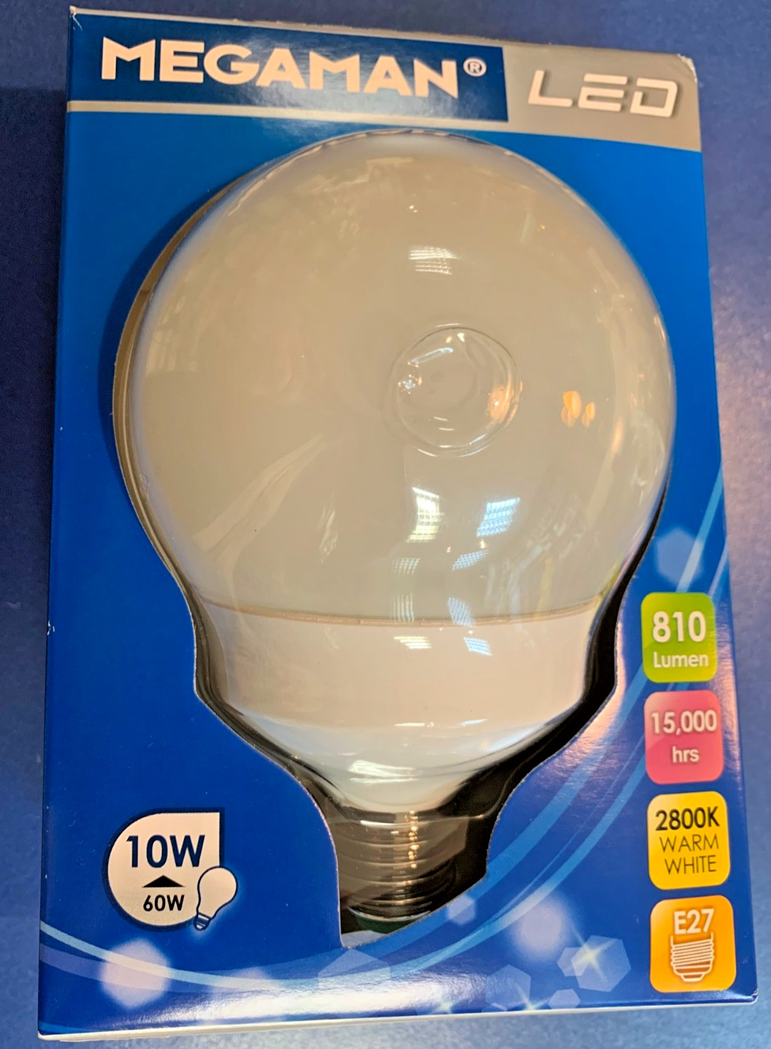 Megaman Led Globe 10W=60W Warm White 810 Lumen Lamp E27 15,000Hrs 98X148Mm