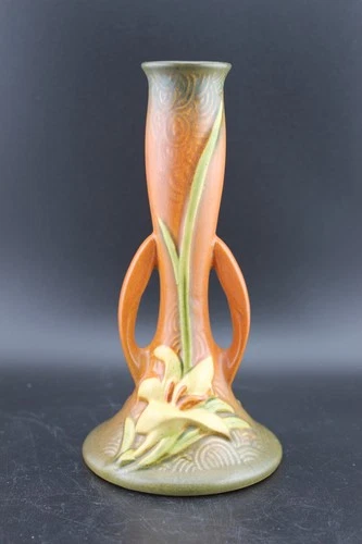 Roseville Pottery USA 1940s Sienna Brown Zephyr Lily Bud Vase 201-7 7.25"