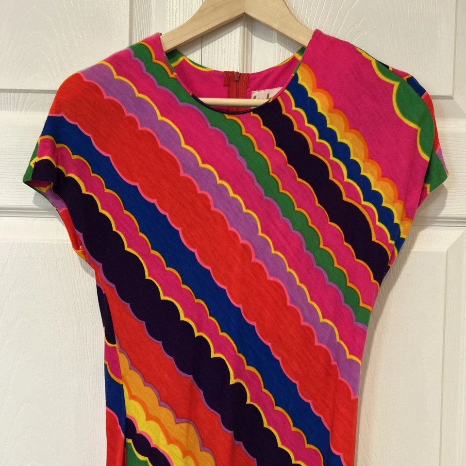 Vestido De Colección Kahala Para Mujer Tejido Hawaiano Maxi Floral Psicodélico Tropical Años 60-70 Foto 3 de 4