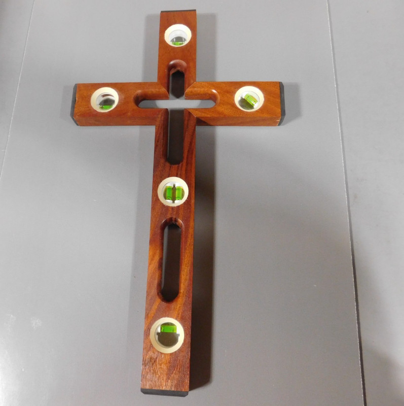 Wall Mahogany Wood CHRISTIAN Cross Made from  Carpenter's LEVELS  12" X 22" X 1"