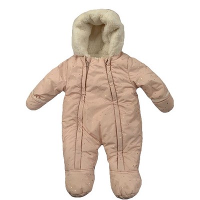 Vertbaudet Pink Hooded Pram Snowsuit 3 Months Lined Faux Fur Moon & Stars New