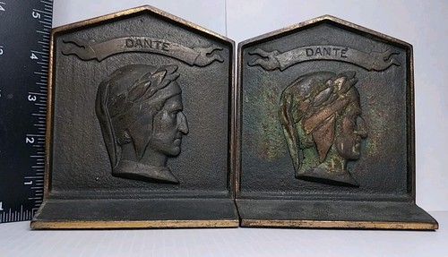 Antique Deco Cast Iron Bookend Dante Bust Profile Heavy Bronze 5" Excellent!!! - Picture 15 of 21
