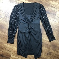 Shein Women Sz L Black Stretch Dress Sheer Long Sleeves 