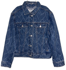 Old Navy Girls Jacket Heart Print Button Up Pockets Size M 8 Cotton Denim