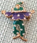 VTG Clown Enamel Brooch Articulated Gold Tone Rhinestones  2" Costume Jewelry
